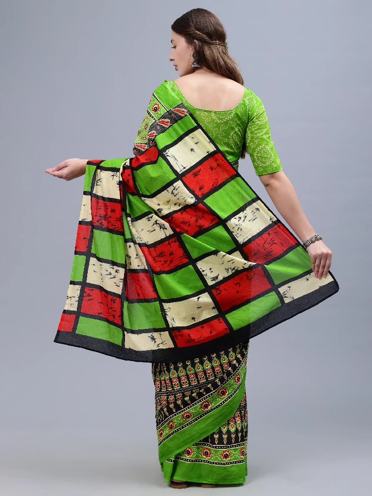 Green Printed Malmal Cotton Saree-5.webp